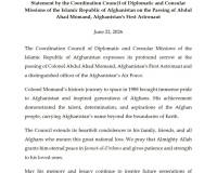 Statement by the Coordination Council of Diplomatic and Consular Missions of the Islamic Republic of Afghanistan on the Passing of Colonel Abdul Ahad Momand, Afghanistan's First Astronaut