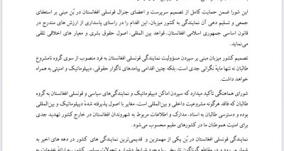 اعلامیهٔ شورای هماهنگی نمایندگی ‌های سیاسی و قونسلی جمهوری اسلامی افغانستان در مورد بسته‌ شدن جنرال ‌قونسلی افغانستان در شهر بن