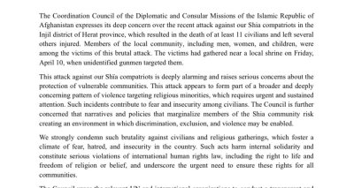 Statement on the Attack Against our Shia Compatriots in Herat Province of Afghanistan