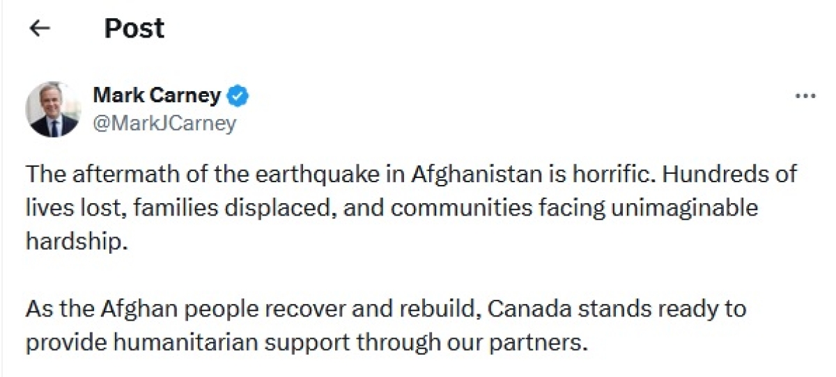 Ambassador Soroosh&#039;s message on Canada&#039;s response to the devastating earthquake in Eastern Afghanistan