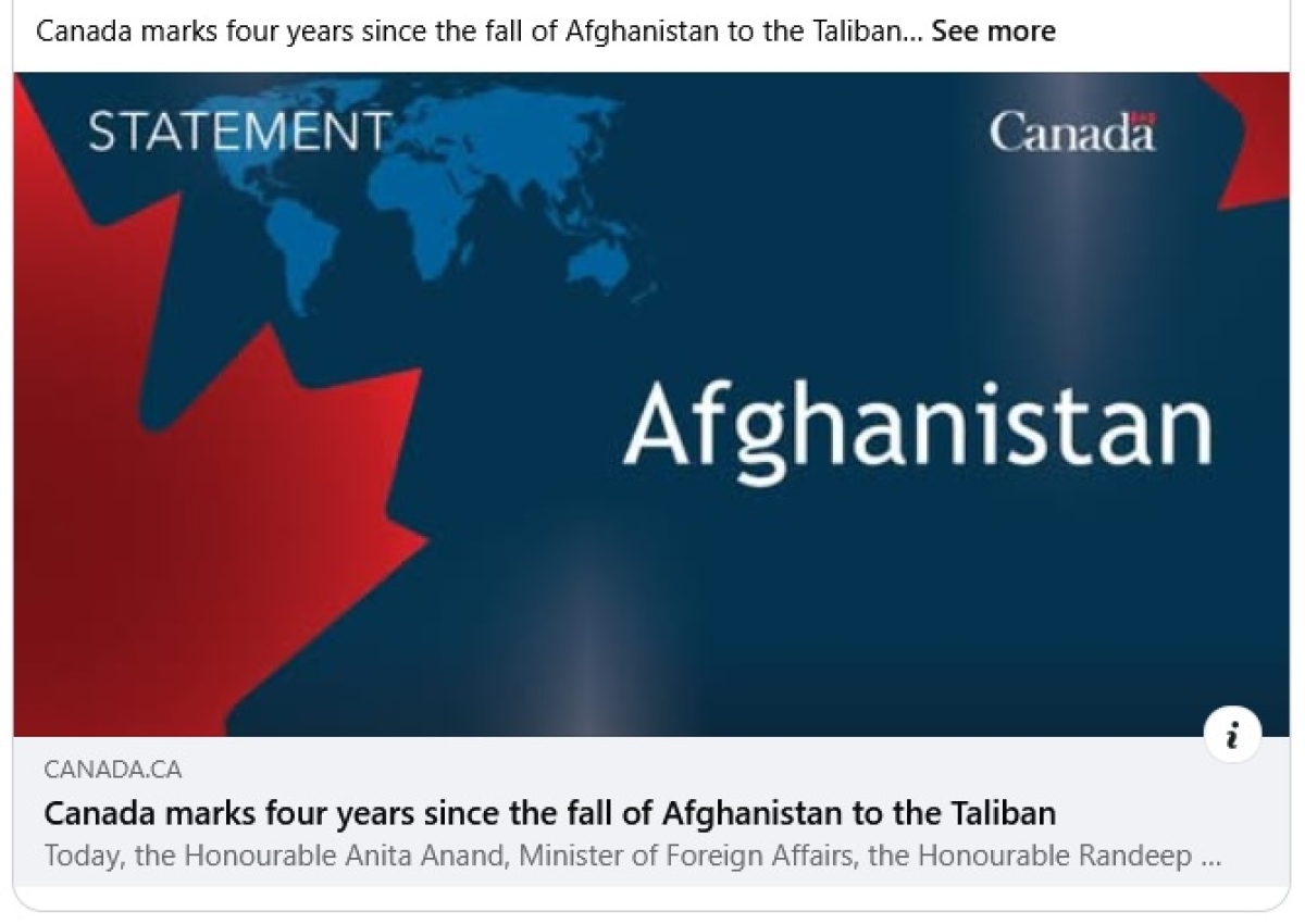 Ambassador Soroosh&#039;s message on the Government of Canada for issuing yet another powerful statement reaffirming its longstanding commitment to the people of Afghanistan
