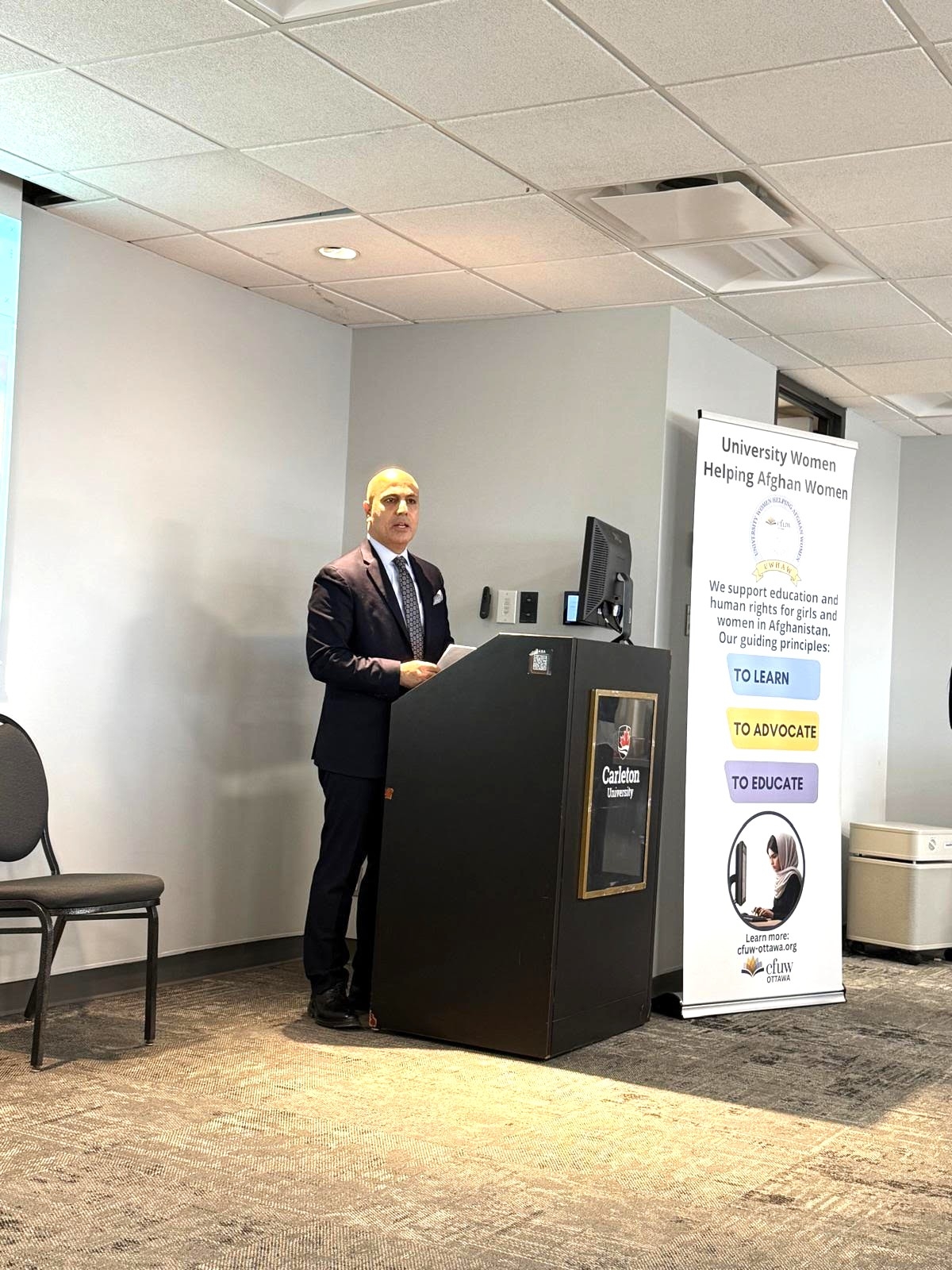Ambassador Soroosh spoke at the event co-hosted by the University Women Helping Afghan Women (UWHAW), the Right to Learn Afghanistan, and the Carleton University Afghan Students&rsquo; Association