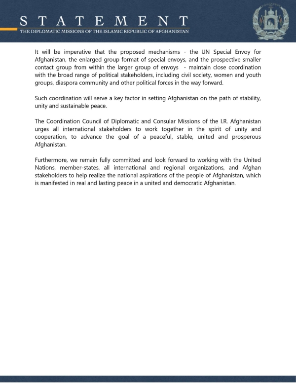 Statement of the Coordination Council of the Diplomatic and Consular Missions of the Islamic Republic of Afghanistan on the Adoption of UNSC Resolution 2721 on the Independent Assessment on Afghanistan